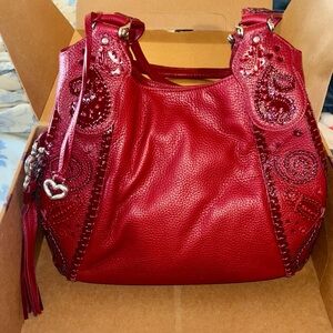 Brighton Melania Paprika Red Leather Embellished Shoulder Bag